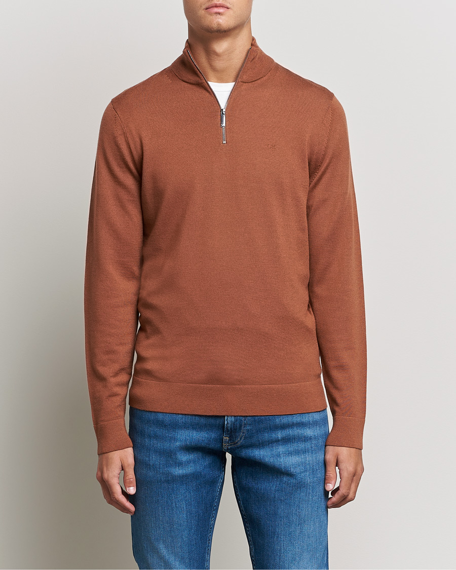 Homme | Pulls Et Tricots | Calvin Klein | Superior Wool Half Zip Sweater Caramel Red