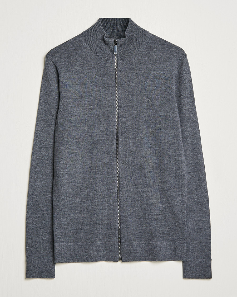 Homme | Pulls Et Tricots | Calvin Klein | Superior Wool Full Zip Sweater Dark Grey Heather