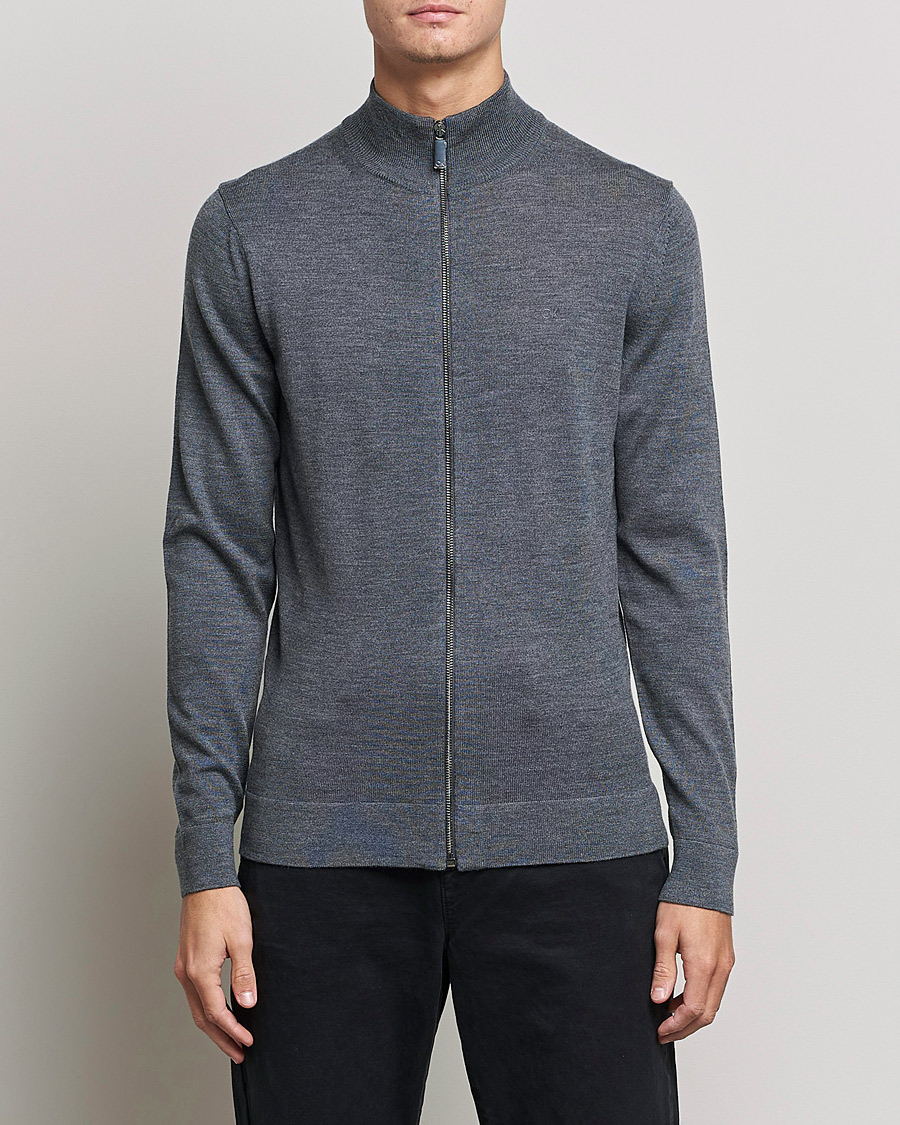 Homme | Pulls Et Tricots | Calvin Klein | Superior Wool Full Zip Sweater Dark Grey Heather