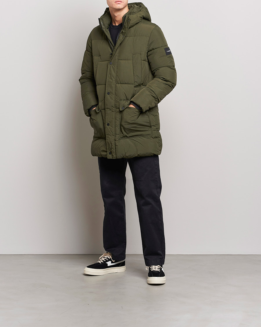 Homme | Manteaux Et Vestes | Calvin Klein | Crinkle Nylon Long Puffer Jacker Dark Olive