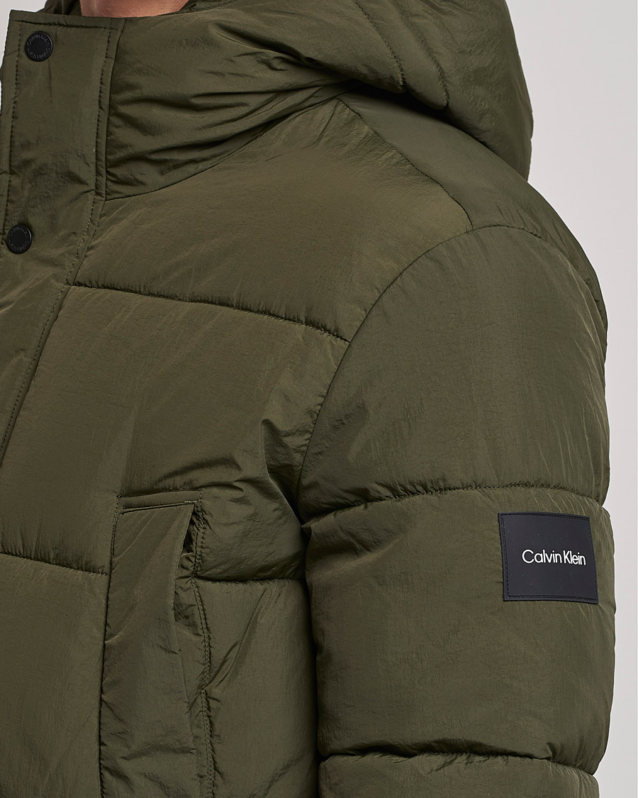 Homme | Manteaux Et Vestes | Calvin Klein | Crinkle Nylon Long Puffer Jacker Dark Olive