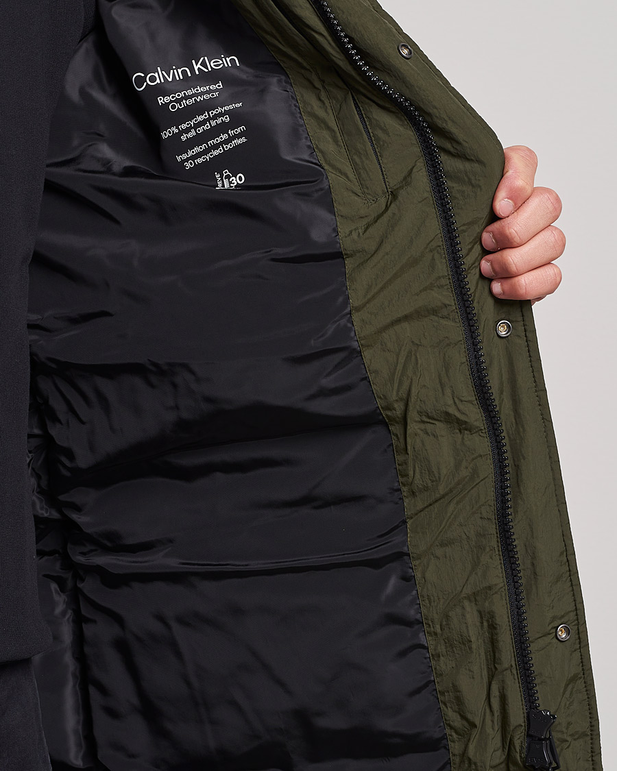 Homme | Manteaux Et Vestes | Calvin Klein | Crinkle Nylon Long Puffer Jacker Dark Olive