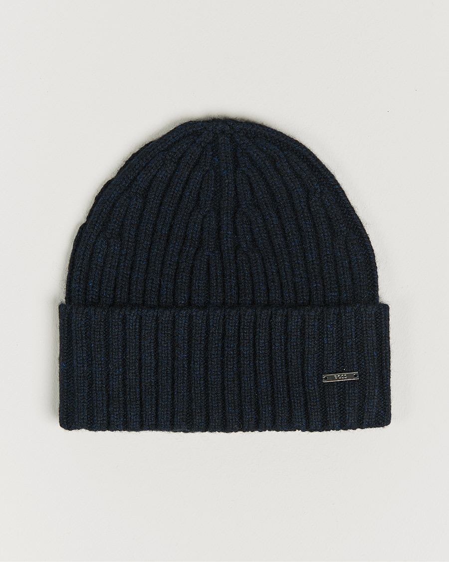 Homme | Lino Cable Knitted Beanie Dark Blue | BOSS BLACK | Lino Cable Knitted Beanie Dark Blue