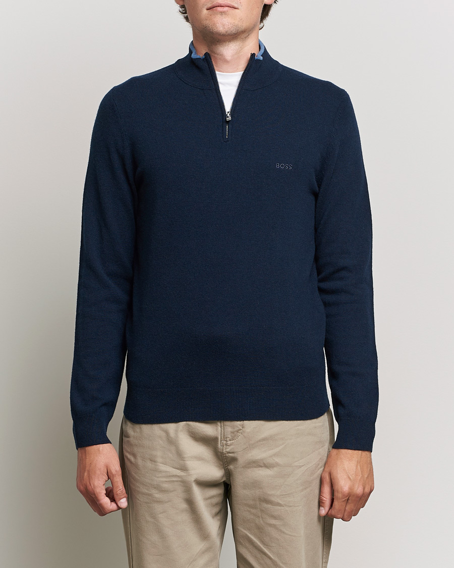 Homme | Pulls Et Tricots | BOSS BLACK | Barlo Lambswool Half Zip Dark Blue