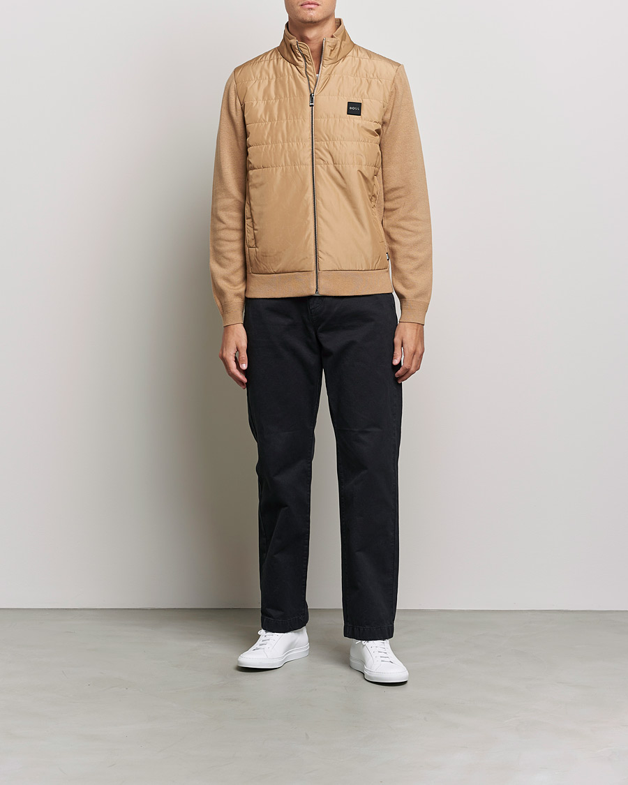 Homme | Pulls Et Tricots | BOSS BLACK | BOSS Lavando Hybrid Full Zip Medium Beige