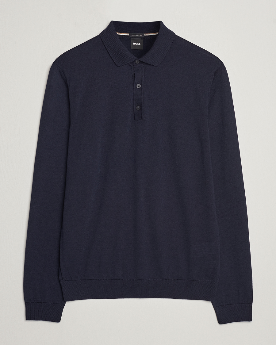 Homme | Pulls Et Tricots | BOSS BLACK | Lancione Merino Knitted Polo Dark Blue
