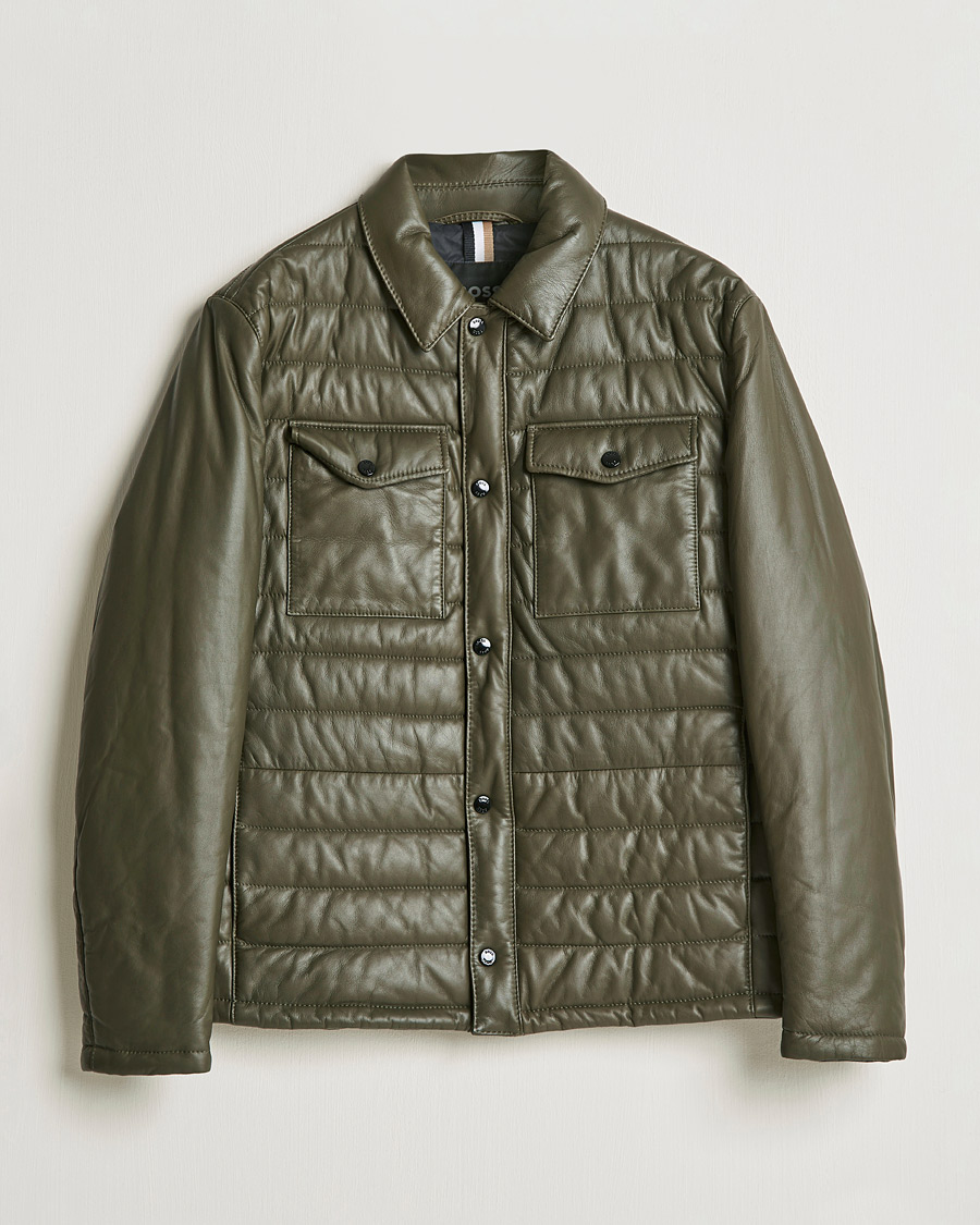 Homme | Manteaux Et Vestes | BOSS BLACK | Milted Padded Leather Jacket Open Green