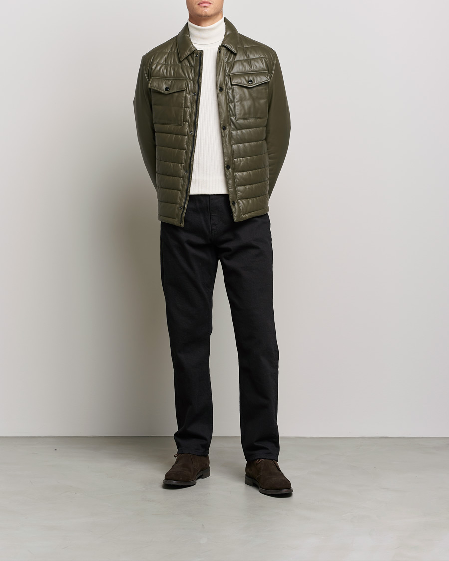 Homme | Manteaux Et Vestes | BOSS BLACK | Milted Padded Leather Jacket Open Green