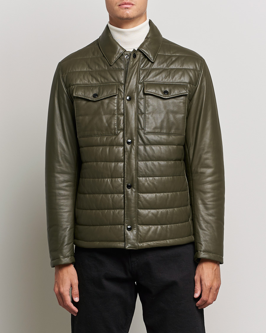 Homme | Manteaux Et Vestes | BOSS BLACK | Milted Padded Leather Jacket Open Green