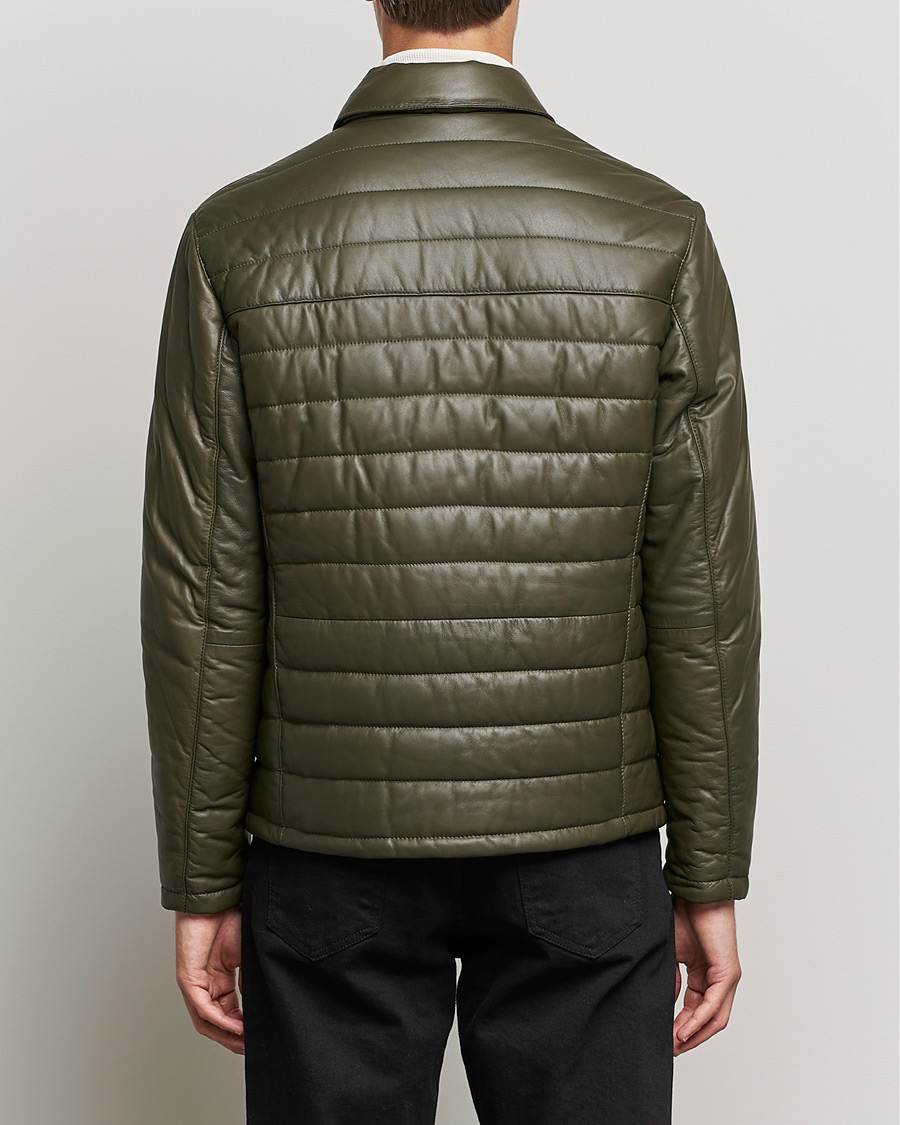 Homme | Manteaux Et Vestes | BOSS BLACK | Milted Padded Leather Jacket Open Green