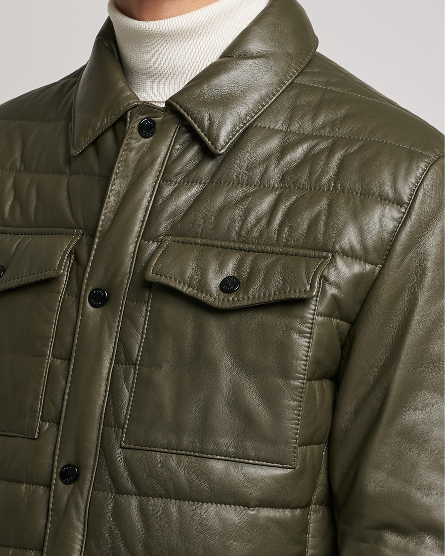 Homme | Manteaux Et Vestes | BOSS BLACK | Milted Padded Leather Jacket Open Green
