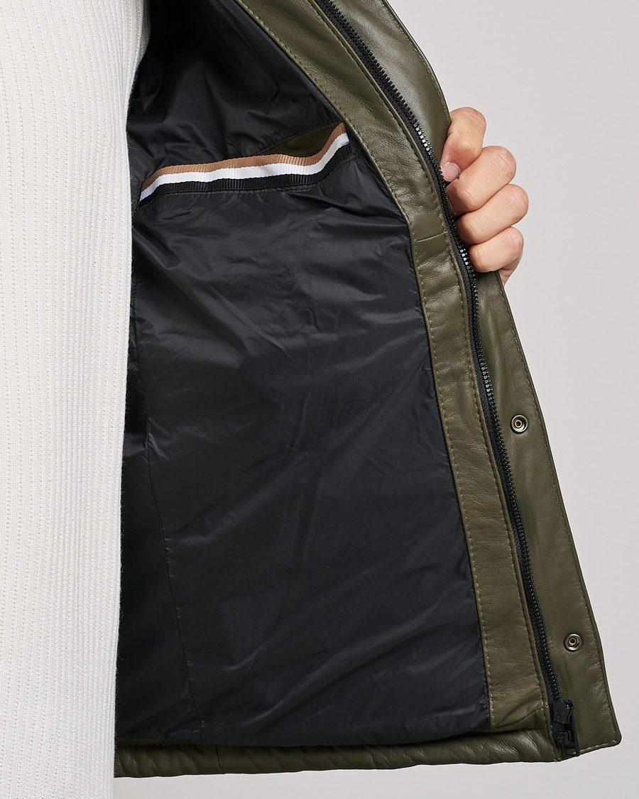 Homme | Manteaux Et Vestes | BOSS BLACK | Milted Padded Leather Jacket Open Green