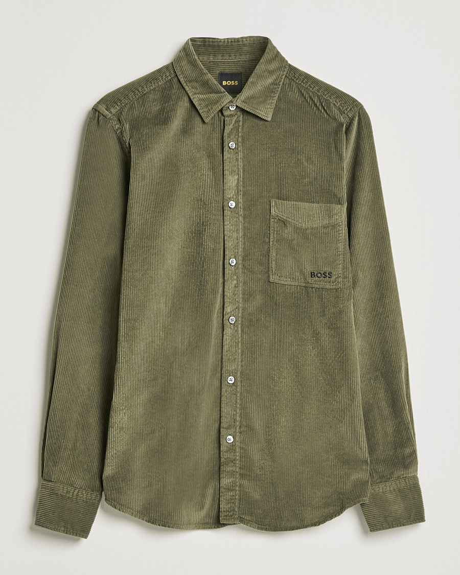 Homme | Chemises | BOSS ORANGE | Relegant Corduroy Shirt Dark Green