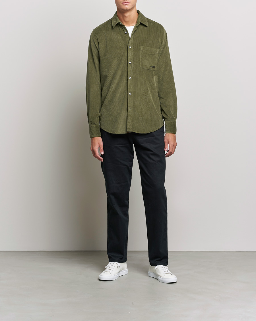 Homme | Chemises | BOSS ORANGE | Relegant Corduroy Shirt Dark Green