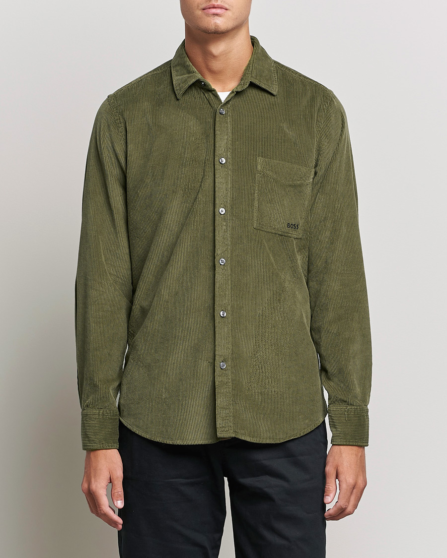 Homme | Chemises | BOSS ORANGE | Relegant Corduroy Shirt Dark Green