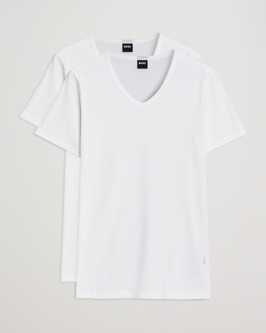 Homme | T-shirts | BOSS BLACK | 2-Pack V-Neck Slim Fit T-Shirt White