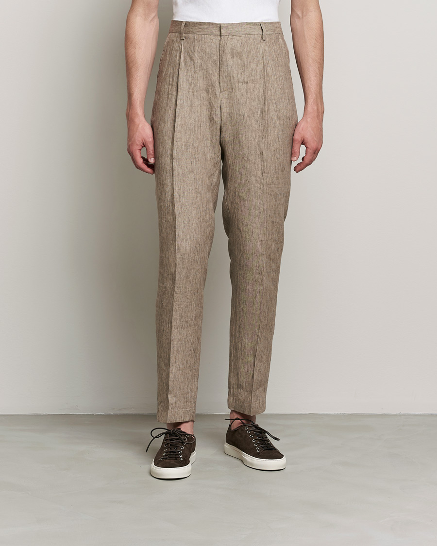 Homme | Pantalons | Sunspel | Tailored Relaxed Fit Linen Trousers Dark Stone