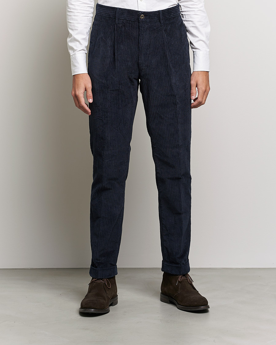 Homme | Pantalons | Incotex | Regular Fit Heavy Cord Slacks Navy
