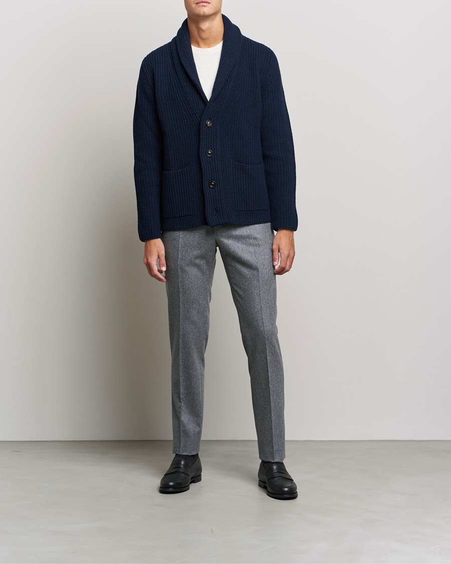 Homme | Pantalons | Incotex | Slim Fit Carded Flannel Trousers Grey Melange