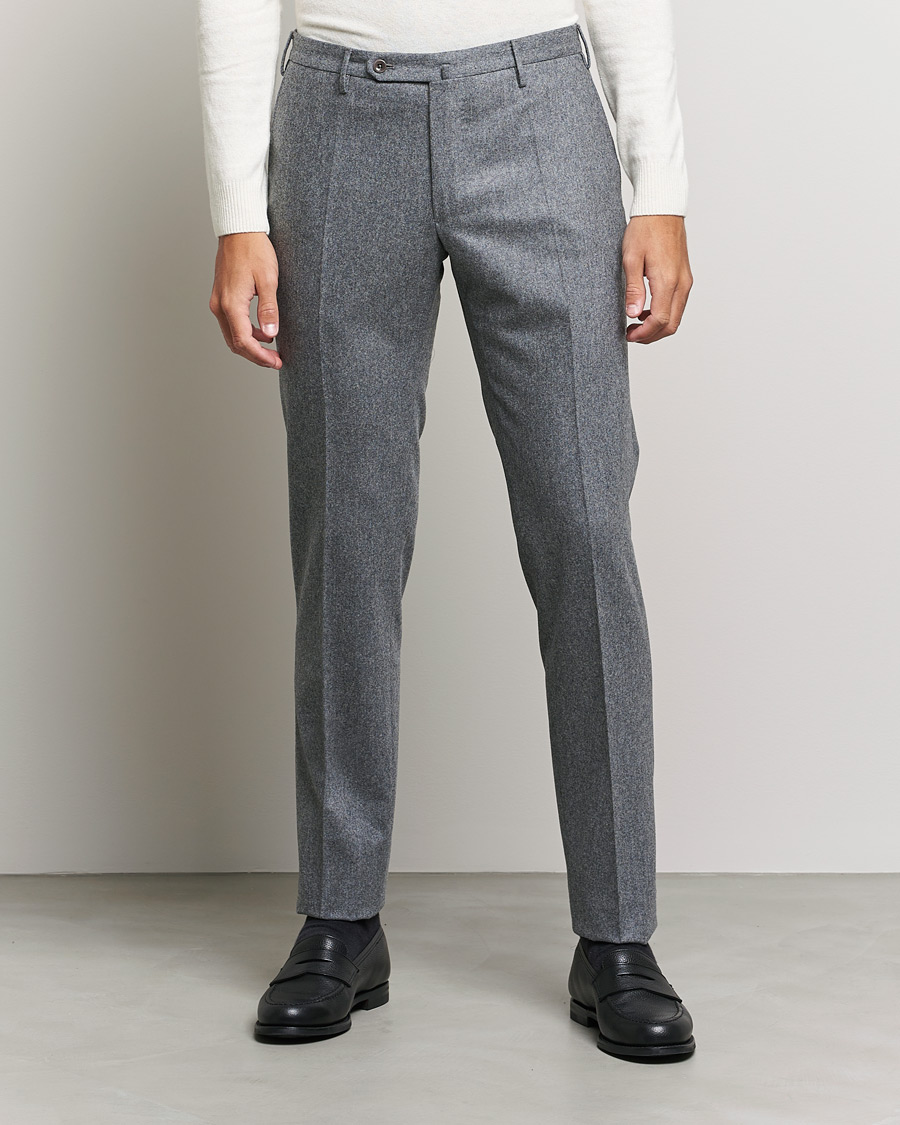 Homme | Pantalons | Incotex | Slim Fit Carded Flannel Trousers Grey Melange