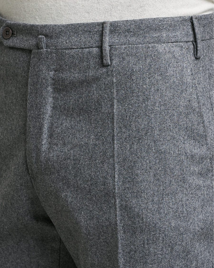 Homme | Pantalons | Incotex | Slim Fit Carded Flannel Trousers Grey Melange
