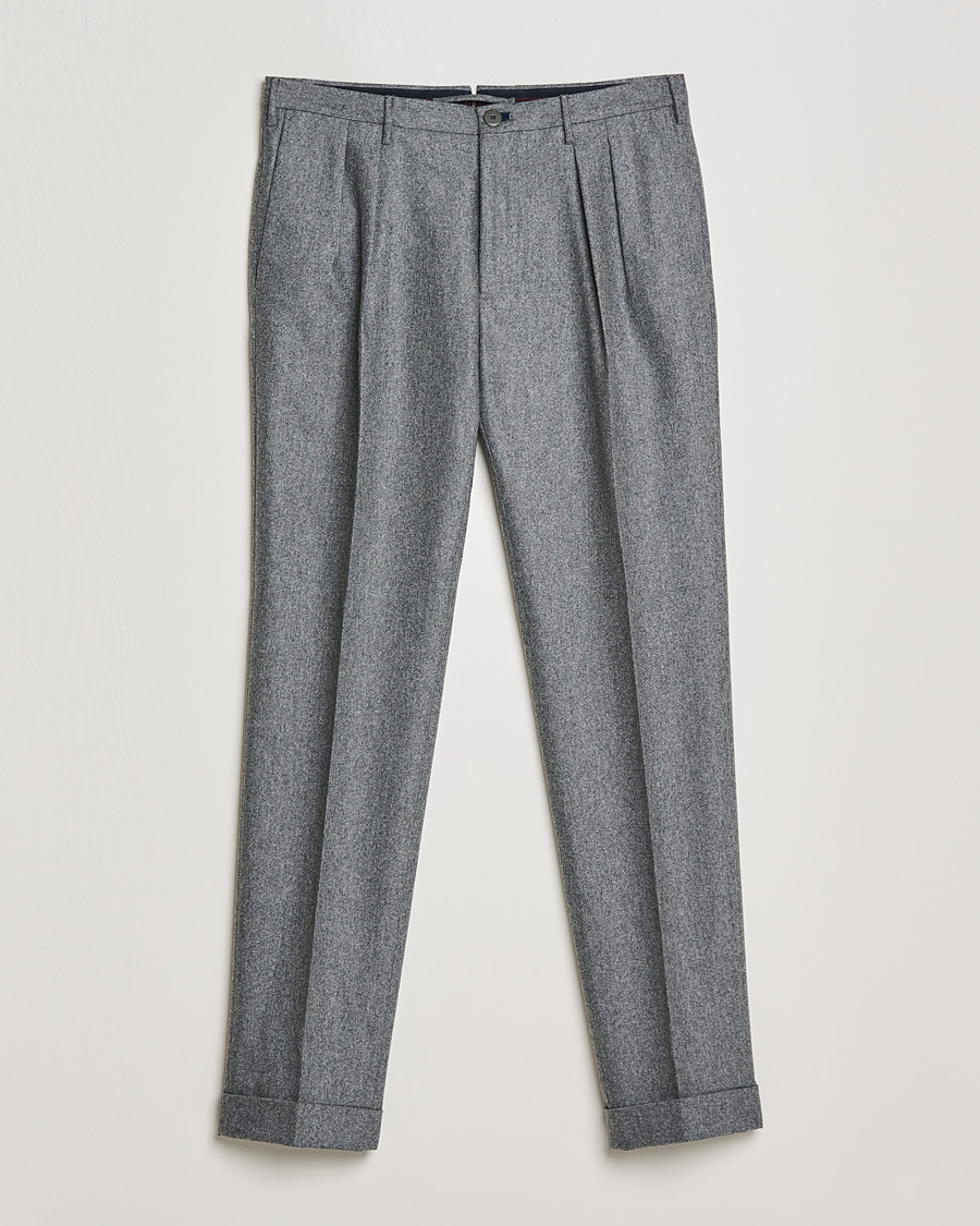 Homme | Pantalons | Incotex | Pleated Flannel Trousers Grey Melange