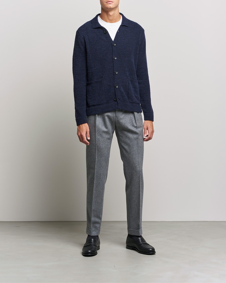 Homme | Pantalons | Incotex | Pleated Flannel Trousers Grey Melange