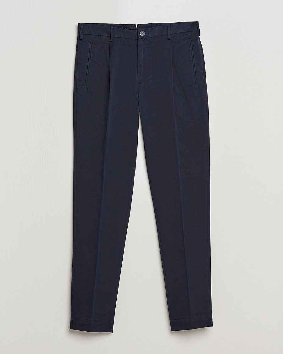 Homme | Pantalons | Incotex | Pleated Cotton Stretch Chinos Navy