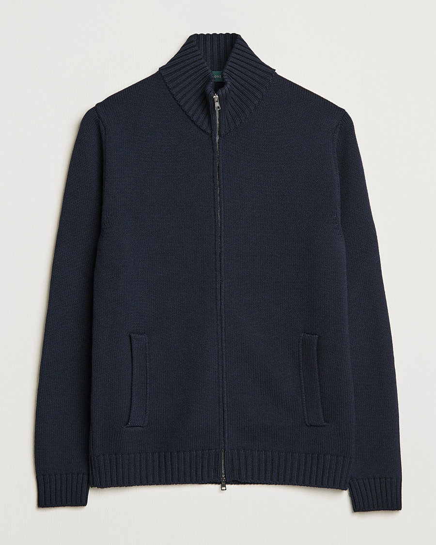 Homme | Pulls Et Tricots | Zanone | Virgin Merino Wool Zip Cardigan Navy