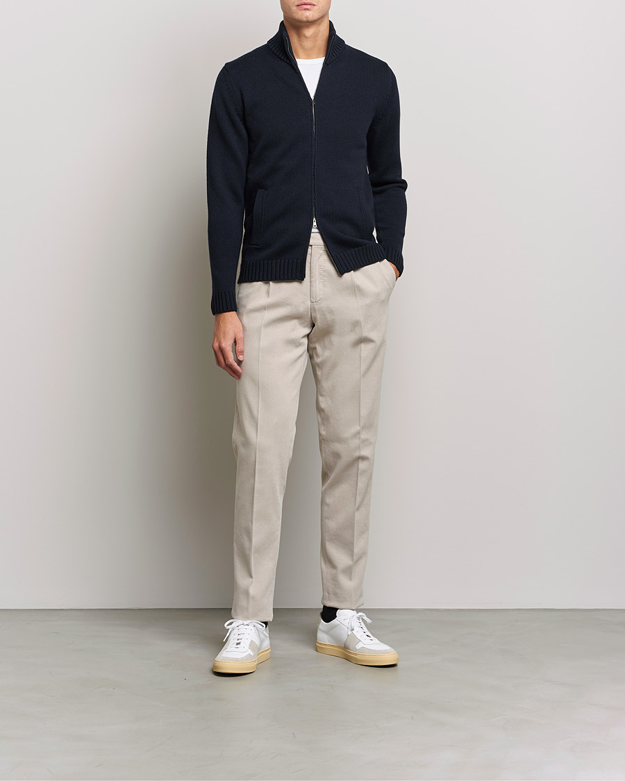 Homme | Pulls Et Tricots | Zanone | Virgin Merino Wool Zip Cardigan Navy