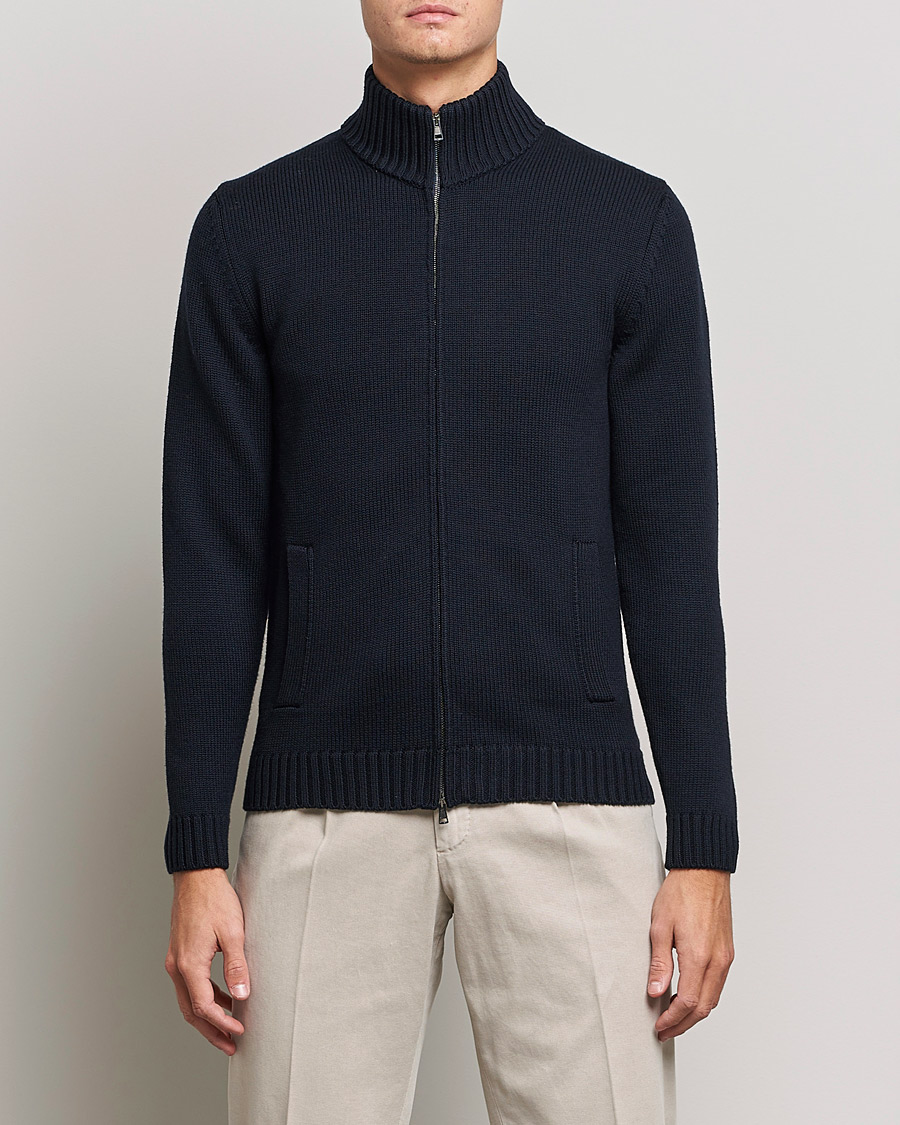 Homme | Pulls Et Tricots | Zanone | Virgin Merino Wool Zip Cardigan Navy