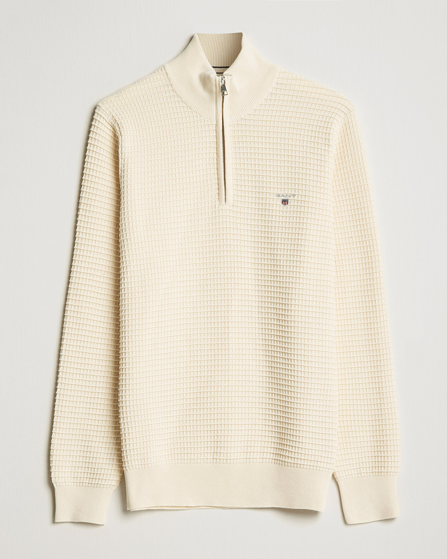 Homme | Pulls Et Tricots | GANT | Cotton Texture Half Zip Cream