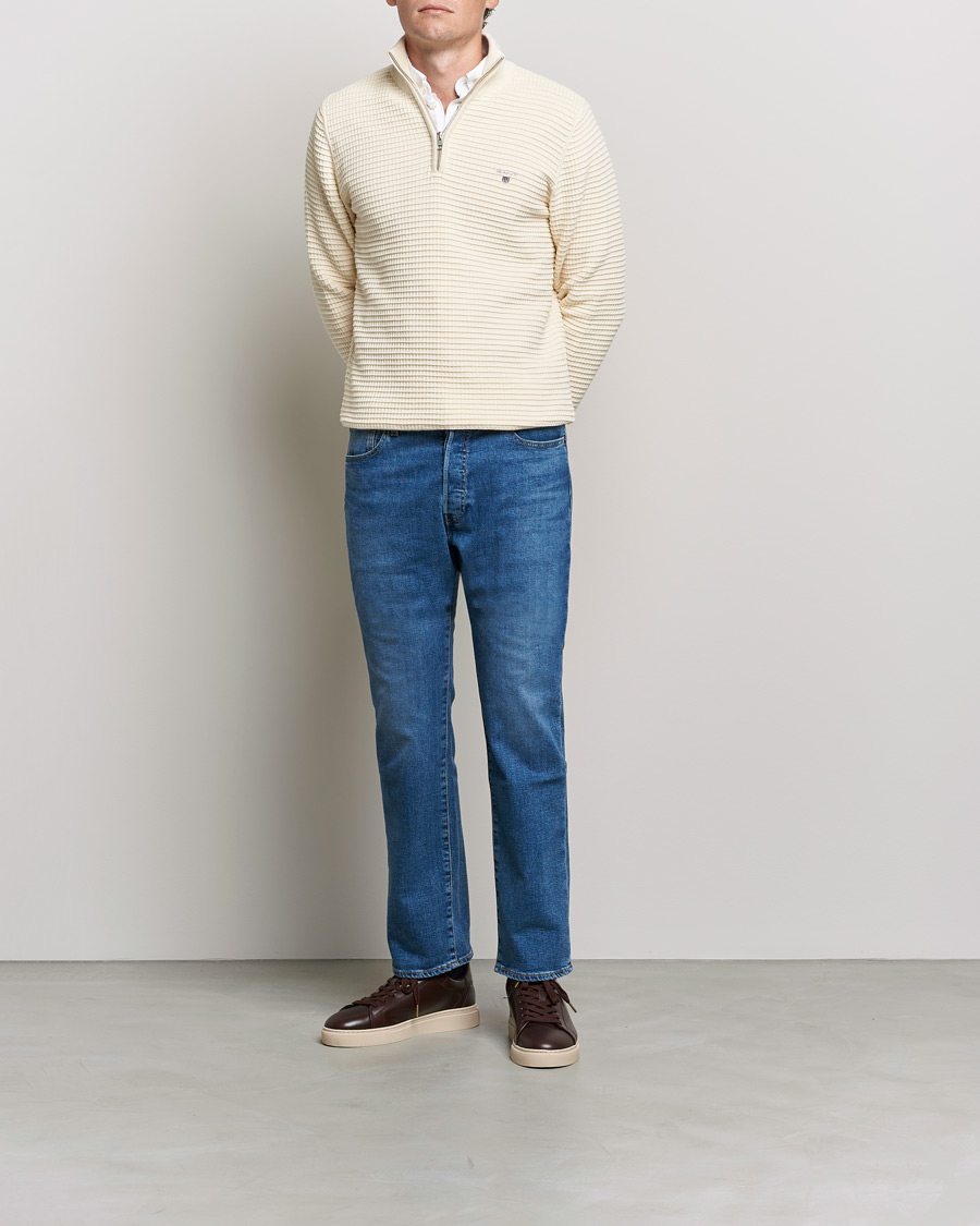 Homme | Pulls Et Tricots | GANT | Cotton Texture Half Zip Cream