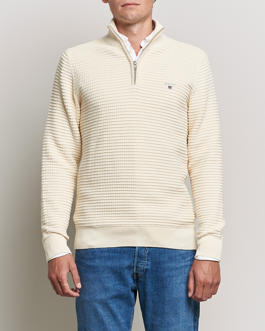 Homme | Pulls Et Tricots | GANT | Cotton Texture Half Zip Cream