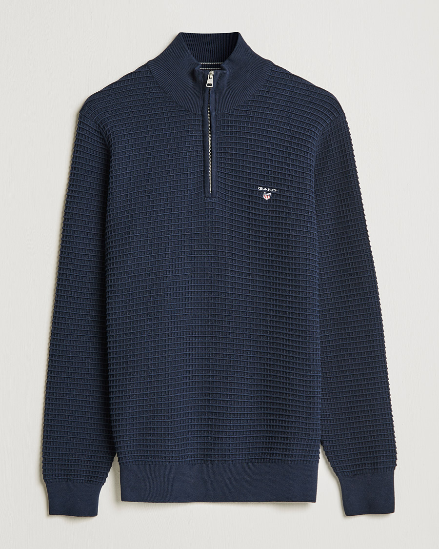 Homme | Pulls Et Tricots | GANT | Cotton Texture Half Zip Evening Blue