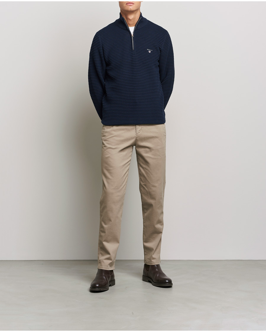 Homme | Pulls Et Tricots | GANT | Cotton Texture Half Zip Evening Blue