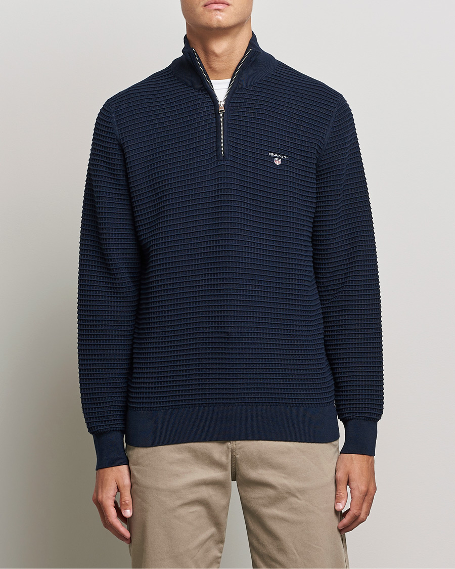 Homme | Pulls Et Tricots | GANT | Cotton Texture Half Zip Evening Blue