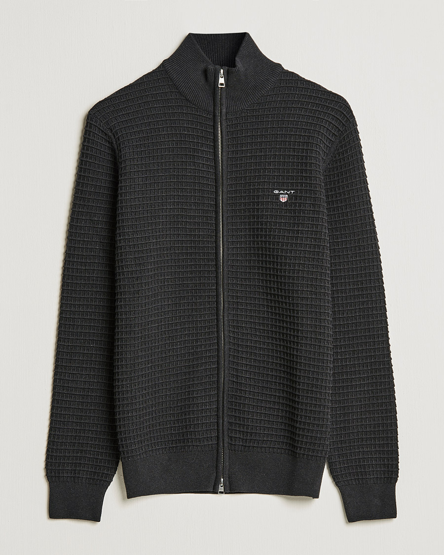 Homme | Pulls Et Tricots | GANT | Cotton Texture Full Zip Dark Charcoal Melange