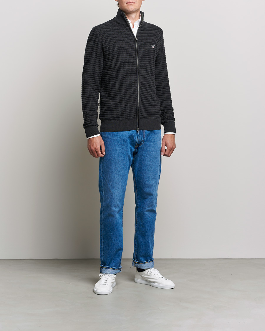 Homme | Pulls Et Tricots | GANT | Cotton Texture Full Zip Dark Charcoal Melange