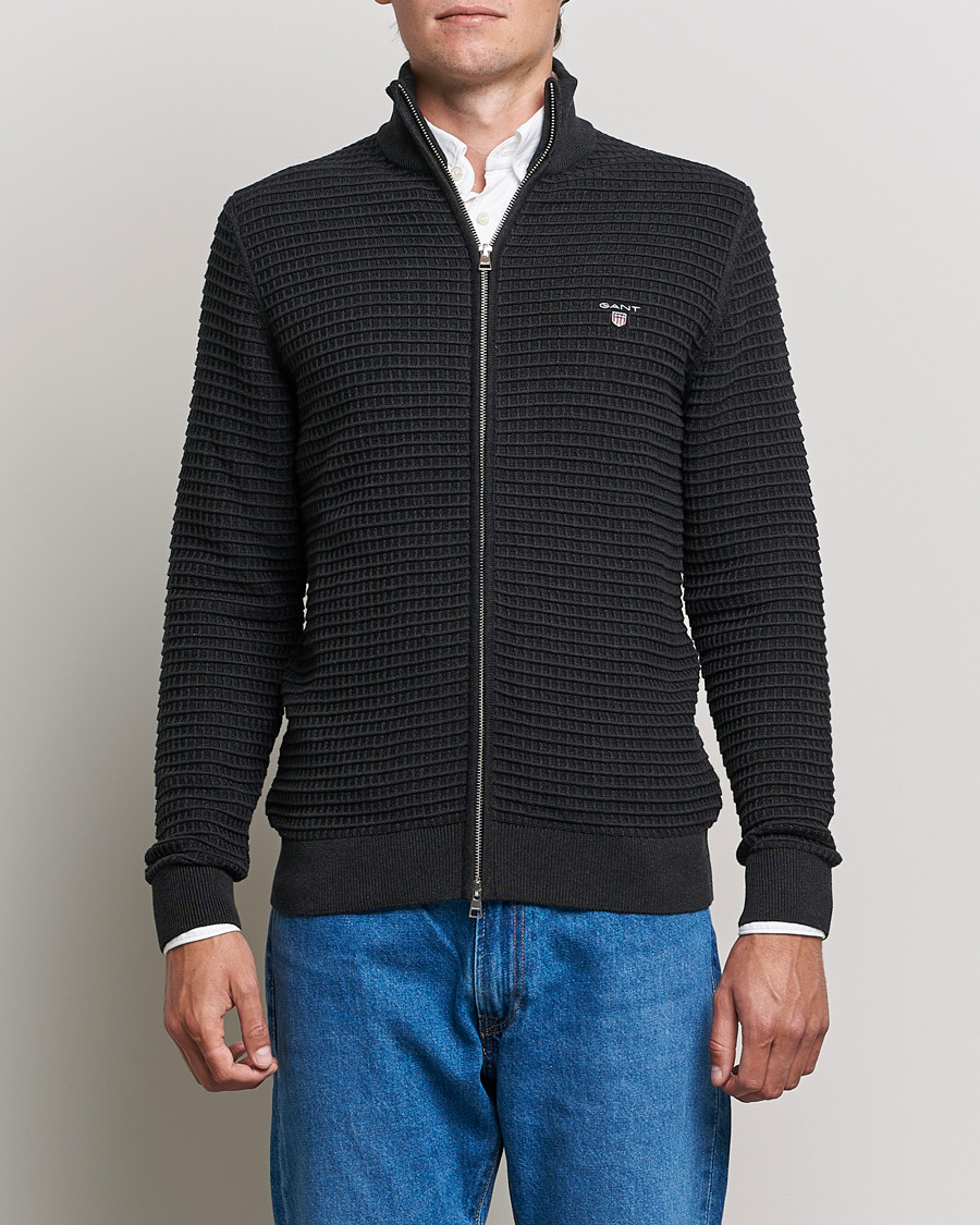 Homme | Pulls Et Tricots | GANT | Cotton Texture Full Zip Dark Charcoal Melange