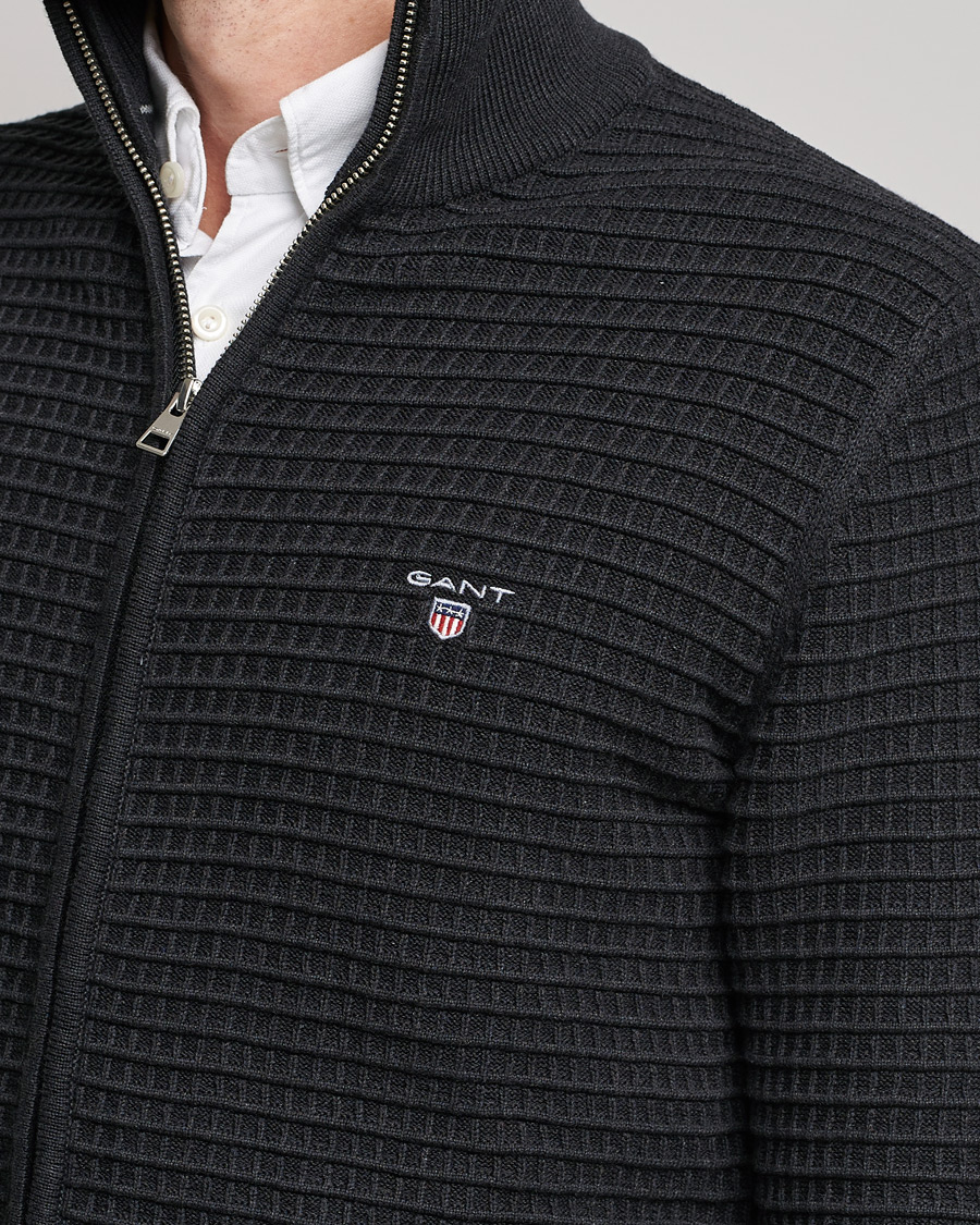 Homme | Pulls Et Tricots | GANT | Cotton Texture Full Zip Dark Charcoal Melange