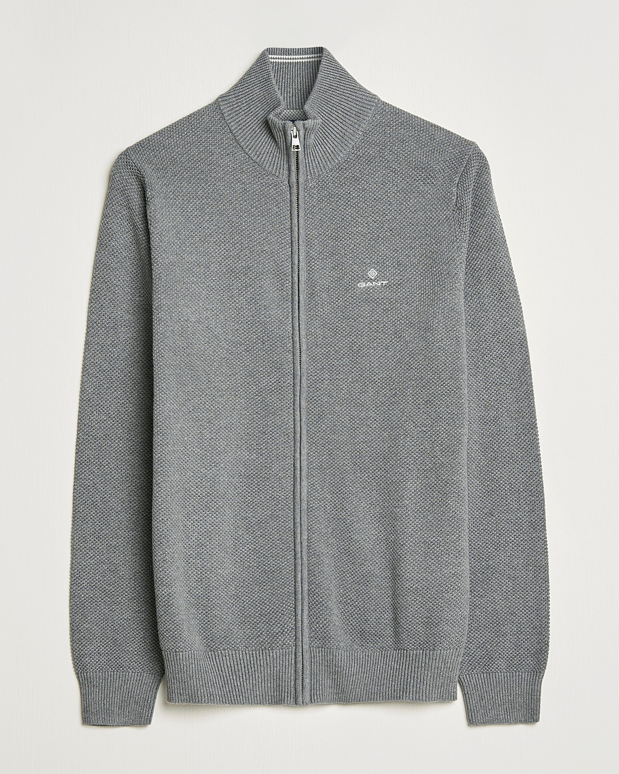 Homme | Pulls Et Tricots | GANT | Cotton Pique Full Zip Dark Grey Melange