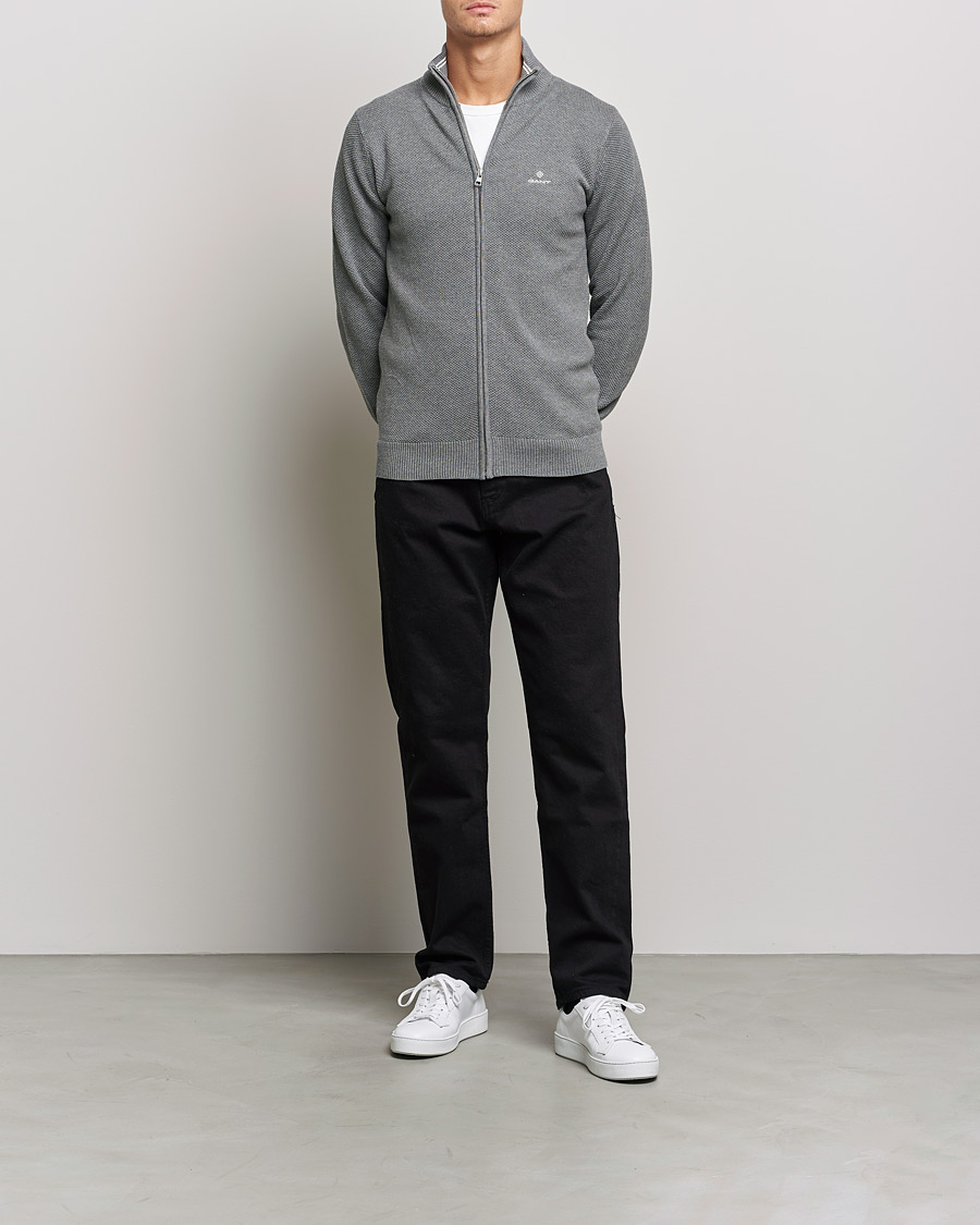 Homme | Pulls Et Tricots | GANT | Cotton Pique Full Zip Dark Grey Melange