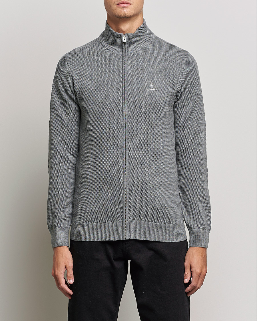 Homme | Pulls Et Tricots | GANT | Cotton Pique Full Zip Dark Grey Melange