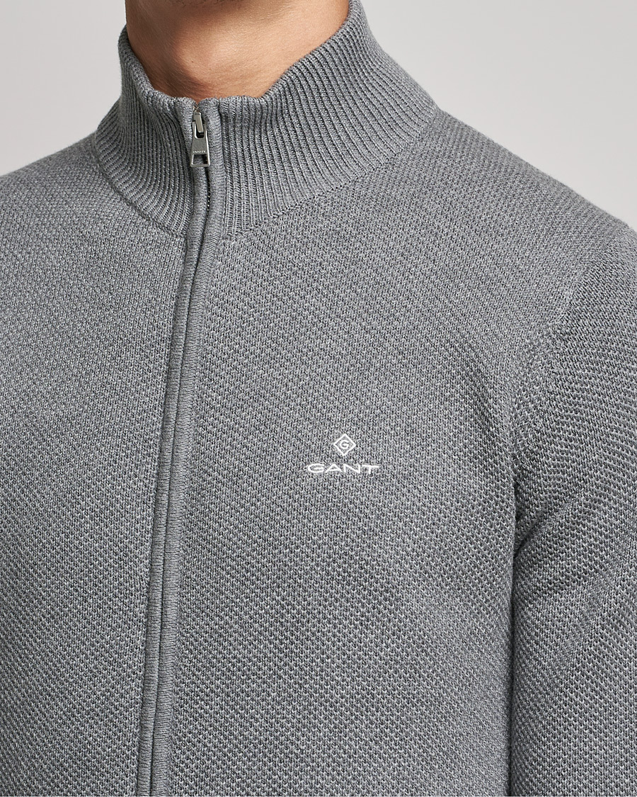 Homme | Pulls Et Tricots | GANT | Cotton Pique Full Zip Dark Grey Melange