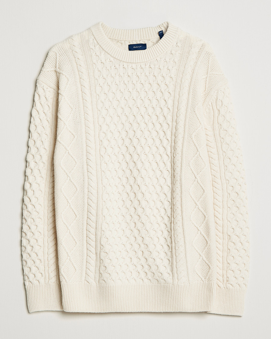 Homme | Pulls Et Tricots | GANT | Aran Structured Knitted Sweater Cream