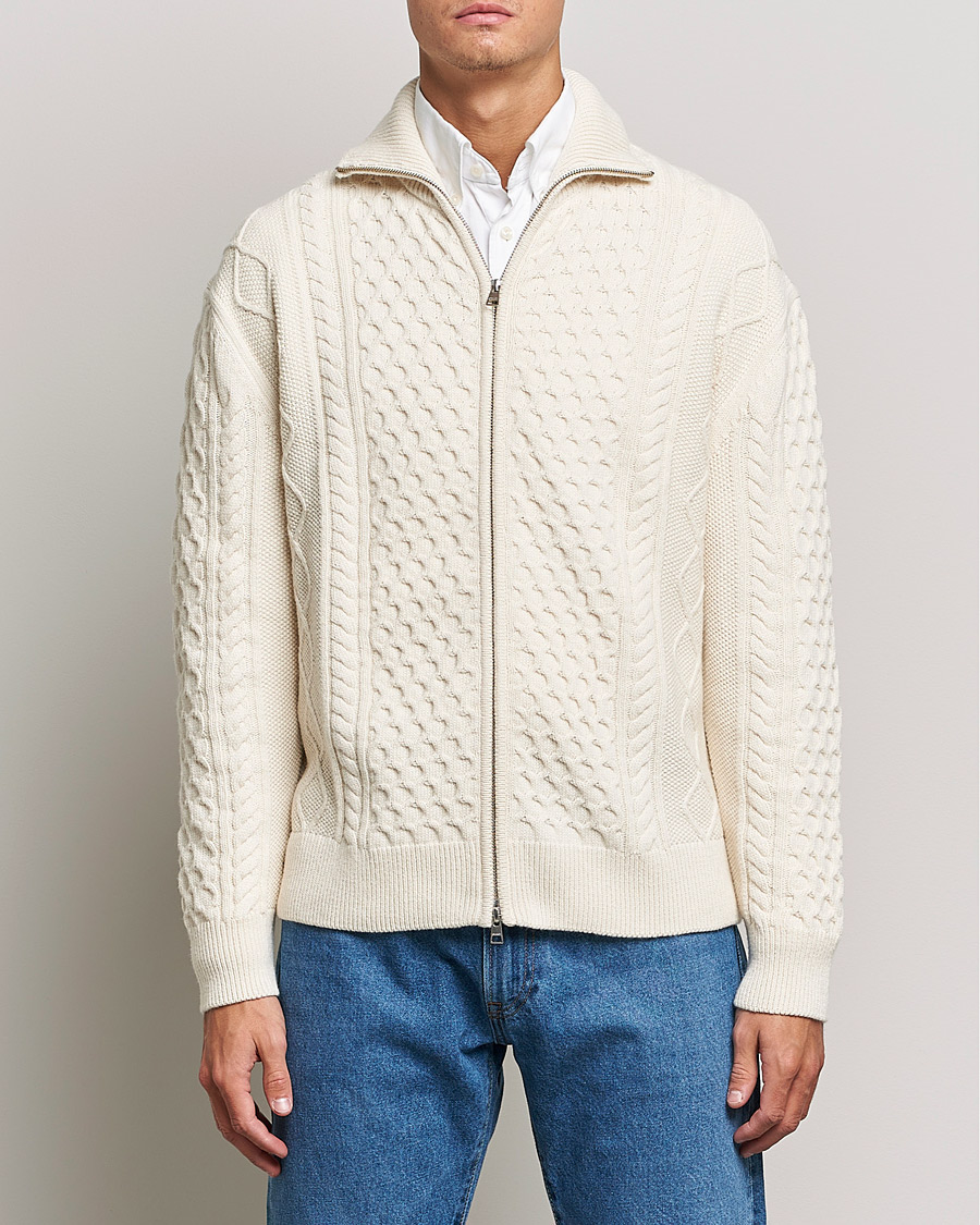 Homme | Pulls Et Tricots | Gant | Aran Structured Full Zip Cream