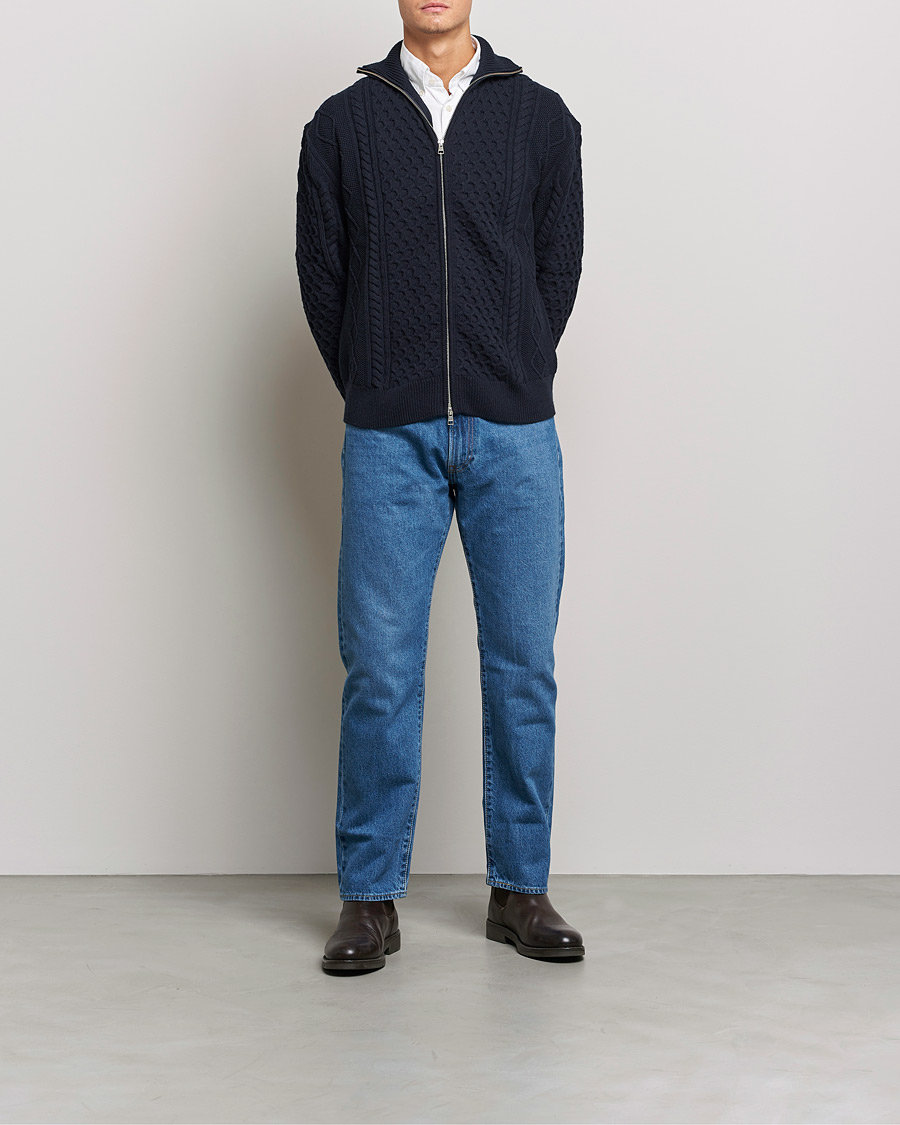 Homme | Pulls Et Tricots | GANT | Aran Structured Full Zip Evening Blue