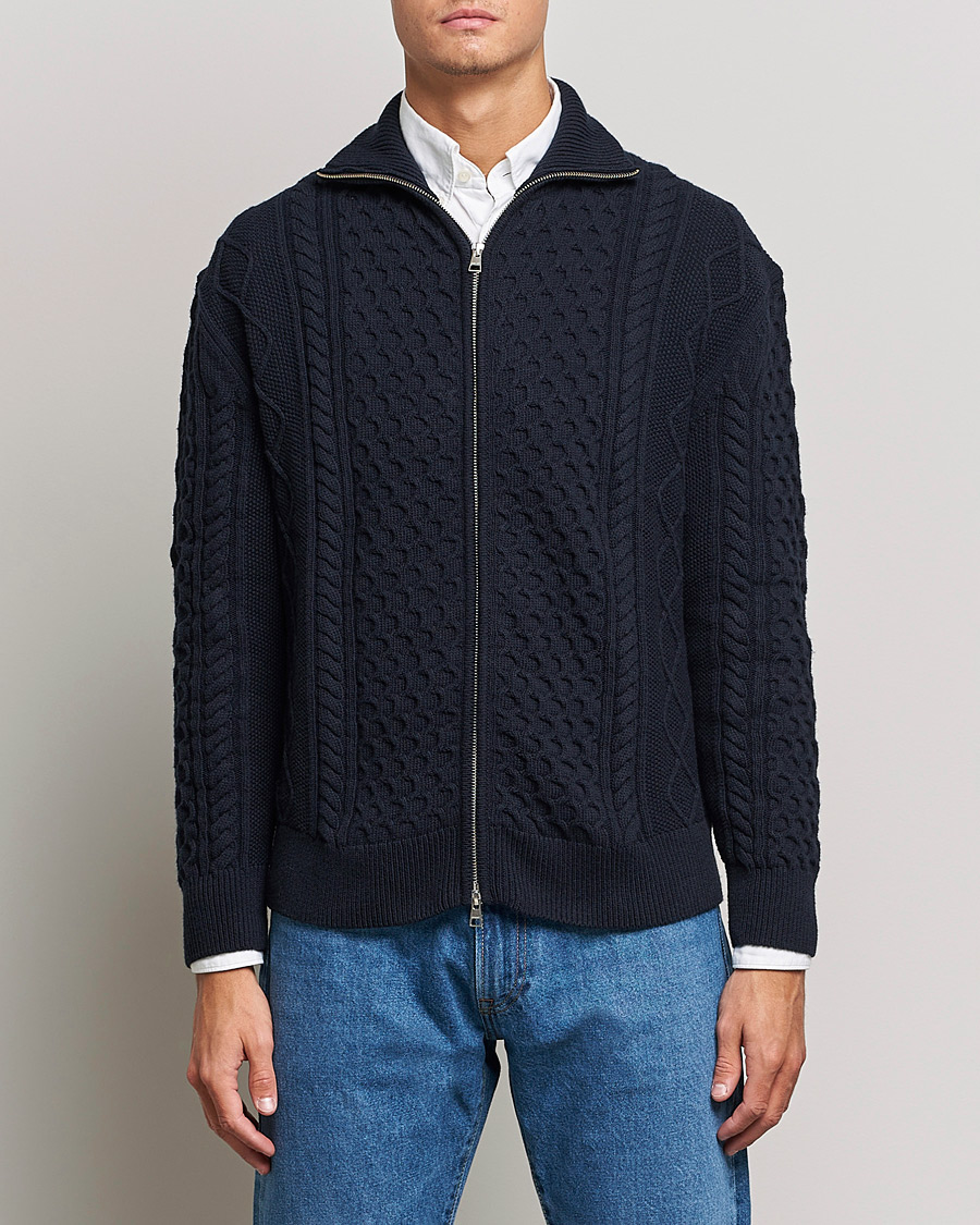 Homme | Pulls Et Tricots | GANT | Aran Structured Full Zip Evening Blue