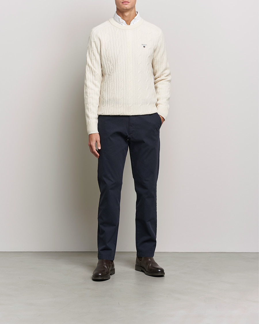 Homme | Pulls Et Tricots | GANT | Lambswool Cable Crew Neck Pullover Cream